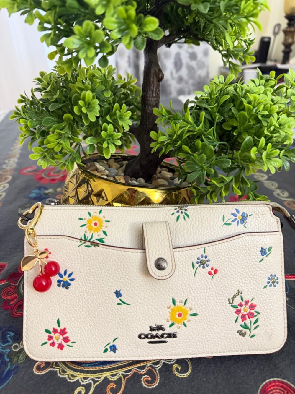 Coach Cream Floral Pebbled Leather Crossbody Bag - Picture 11 of 16